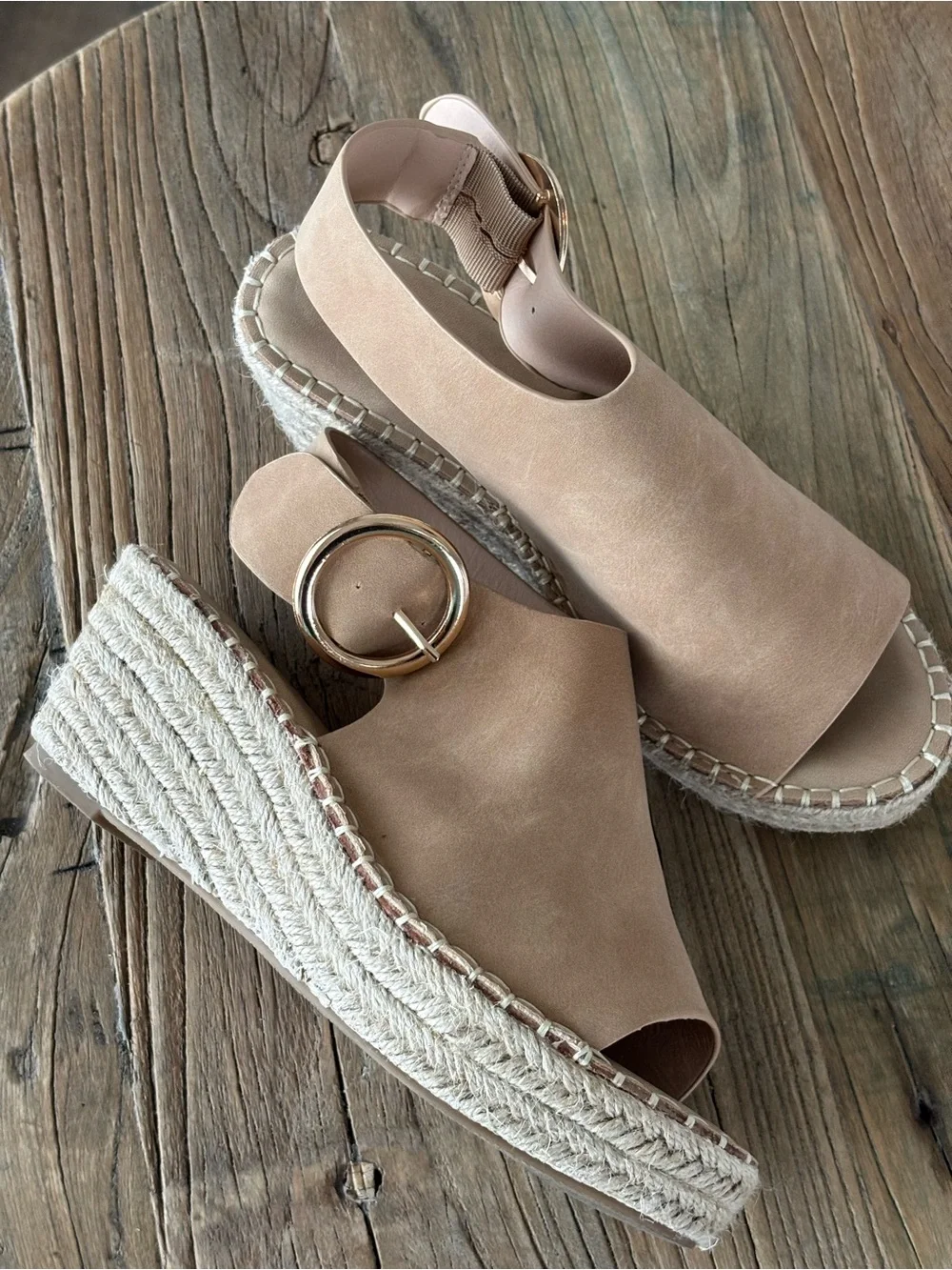 Catherine Malandrino Tan Platform Peep-Toe Espadrille Sandals Size 6.5